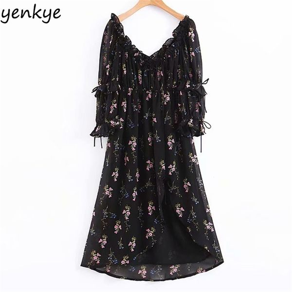 women vintage black floral print chiffon dress elegant lady square neck puff sleeve asymmetry romantic summer party 210514, Black;gray
women vintage black floral print chiffon dress elegant lady square neck puff sleeve asymmetry romantic summer party 210514, Black;gray