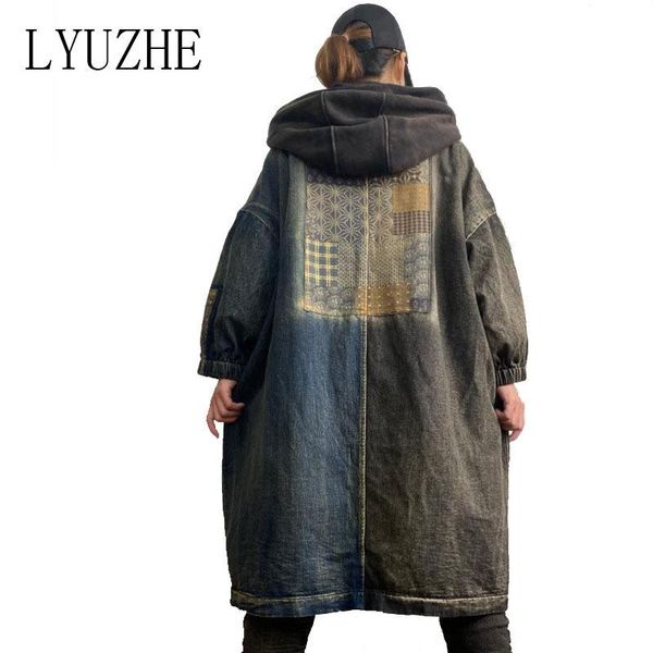 women's trench coats lyuzhe 2021 fashion women hooded denim coat patchwork female pattern printed vintage zqy083d, Tan;black
women's trench coats lyuzhe 2021 fashion women hooded denim coat patchwork female pattern printed vintage zqy083d, Tan;black