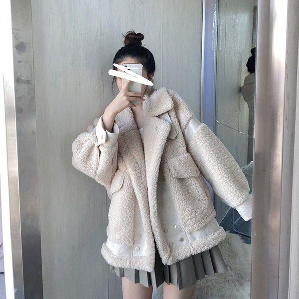 women's leather & faux lamb fur coat women autumn and winter all-match woolen small fragrance one body down loose for jacket, Black
women's leather & faux lamb fur coat women autumn and winter all-match woolen small fragrance one body down loose for jacket, Black