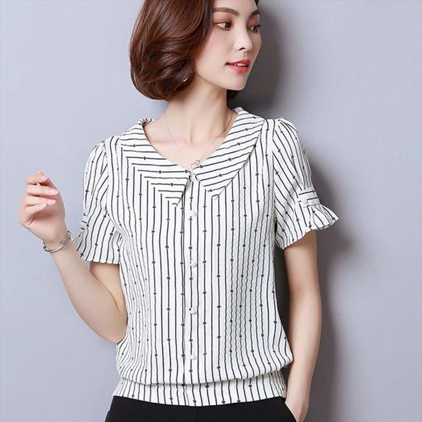 spring summer style chiffon women shirts casual short sleeve peter pan collar striped bluasa df2403, White
spring summer style chiffon women shirts casual short sleeve peter pan collar striped bluasa df2403, White