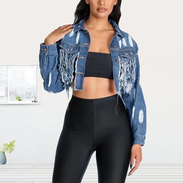 women's jackets ripped jeans coat women turn down collar novelty casual tassel denim short jacket coats, Black;brown
women's jackets ripped jeans coat women turn down collar novelty casual tassel denim short jacket coats, Black;brown