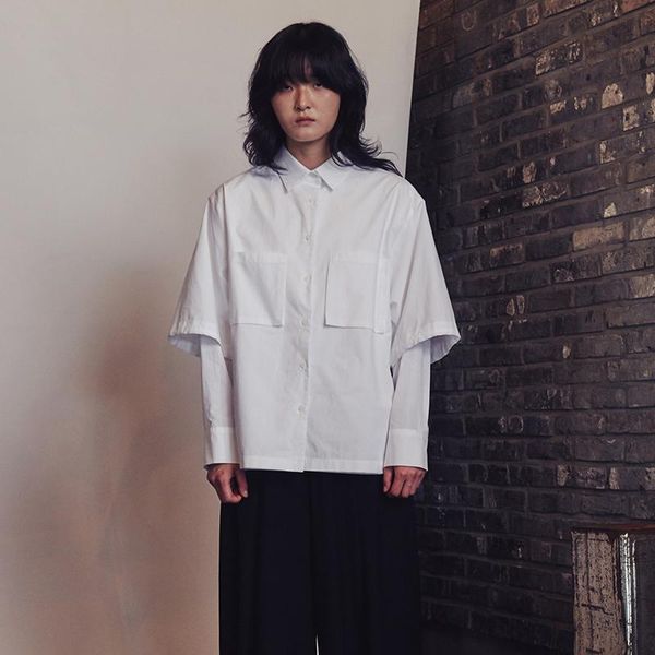 men's shirt double sleeves loose simple casual shirts, White;black 
men's shirt double sleeves loose simple casual shirts, White;black