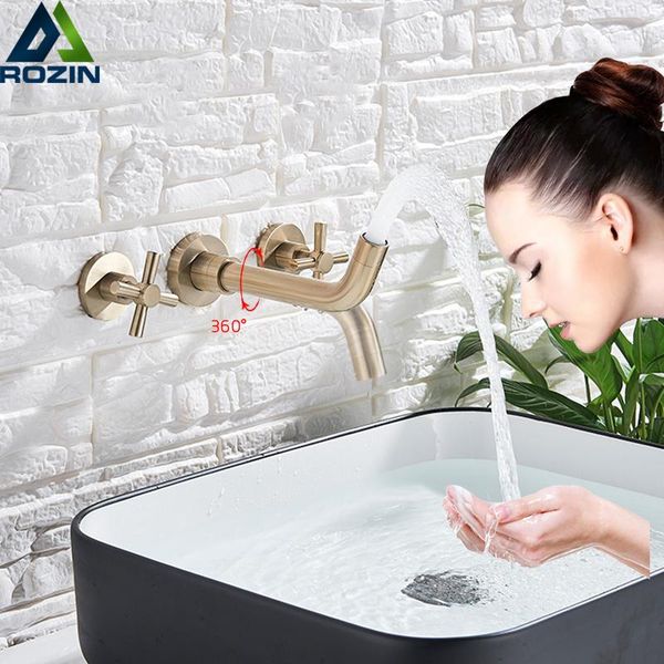 bathroom sink faucets brushed golden wall mounted basin faucet dual handle rotate spout vessel mixers cold water tap
bathroom sink faucets brushed golden wall mounted basin faucet dual handle rotate spout vessel mixers cold water tap