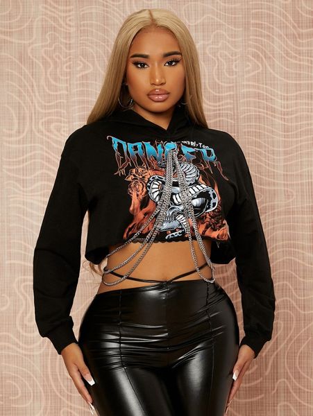 sxy letter & graphic print chain detail crop hoodie h9s2#, White;black
sxy letter & graphic print chain detail crop hoodie h9s2#, White;black
