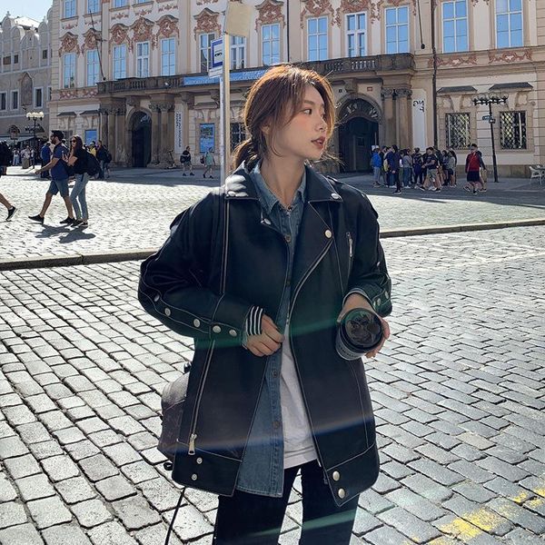 women's jackets handsome bf motorcycle clothing jacket cool girl lapel loose matte thigh-length leather coat trendy autumn winter cloth, Black;brown
women's jackets handsome bf motorcycle clothing jacket cool girl lapel loose matte thigh-length leather coat trendy autumn winter cloth, Black;brown