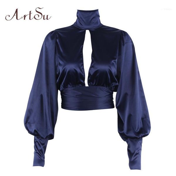 women lace up bow satin blouse turtleneck shirt backless blouses blusas puff sleeve crop spring asbl301421, White
women lace up bow satin blouse turtleneck shirt backless blouses blusas puff sleeve crop spring asbl301421, White