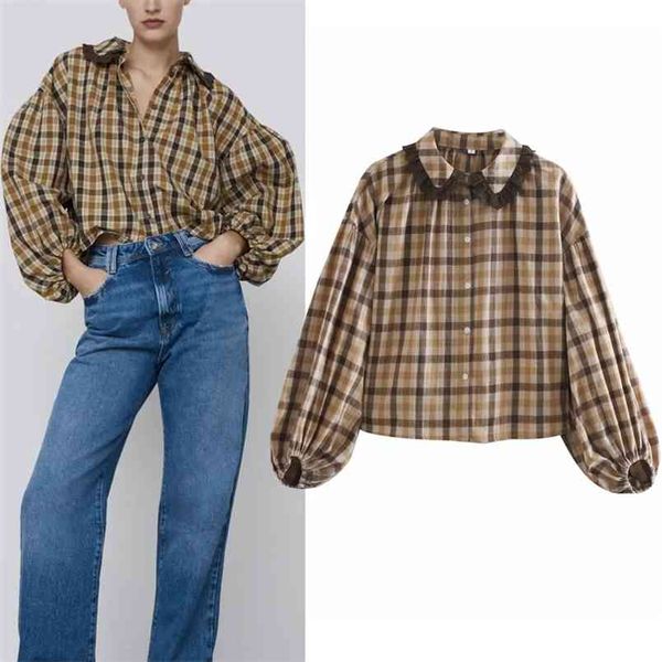 vintage plaid shirt women clothing fall ruffle peter pan collar long puff sleeve blouse woman button up crop 210519, White
vintage plaid shirt women clothing fall ruffle peter pan collar long puff sleeve blouse woman button up crop 210519, White