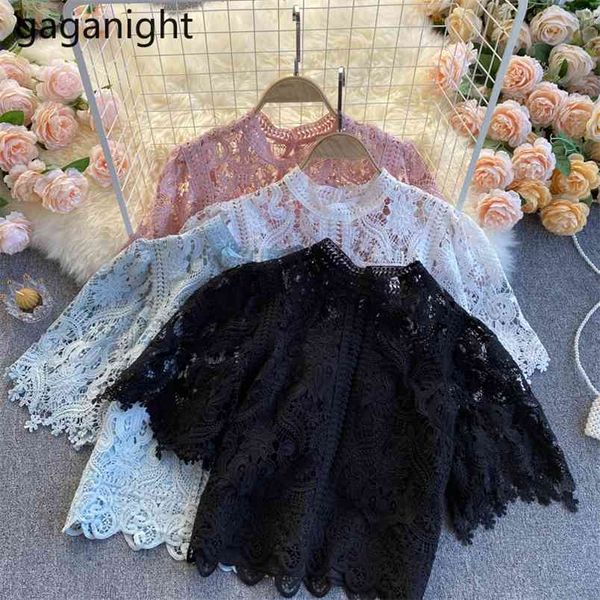 women's spring lace blouse summer short puff sleeve shirts female o neck slim blusas fashion hollow out cropped 210601, White
women's spring lace blouse summer short puff sleeve shirts female o neck slim blusas fashion hollow out cropped 210601, White
