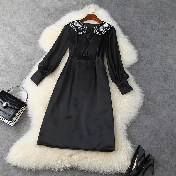 casual dresses european and american women's clothing spring long sleeved sequined baby collar fashion black dress 2117, Black;gray
casual dresses european and american women's clothing spring long sleeved sequined baby collar fashion black dress 2117, Black;gray