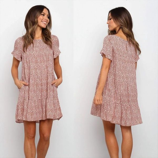 summer boho floral print womens dresses round neck short sleeve loose pocket, Black;gray
summer boho floral print womens dresses round neck short sleeve loose pocket, Black;gray
