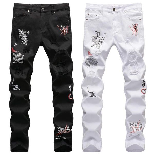 men's jeans arrive slim stretch ripped embroidery print street pants light luxury stylish casual jeans;, Blue
men's jeans arrive slim stretch ripped embroidery print street pants light luxury stylish casual jeans;, Blue