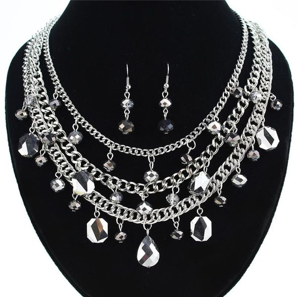 earrings & necklace retro exaggerated fashion jewelry set black water drop beads layered and for women party gift nl005, Silver
earrings & necklace retro exaggerated fashion jewelry set black water drop beads layered and for women party gift nl005, Silver