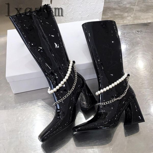 boots autumn winter women heel square toe pearl chain design ankle boot knee high female runway genuine leather shoes bota mujer, Black
boots autumn winter women heel square toe pearl chain design ankle boot knee high female runway genuine leather shoes bota mujer, Black