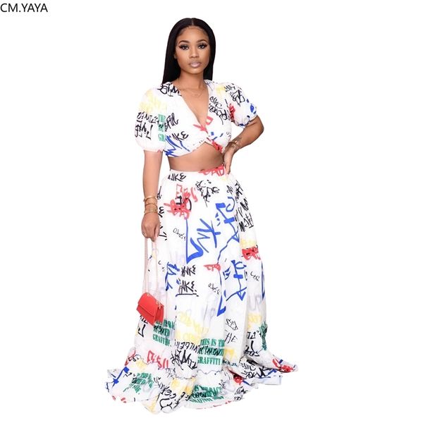 cm.yaya women letter print vintage crop maxi floor length skirts suit beach tracksuit two piece set fitness outfits dress 210407, White
cm.yaya women letter print vintage crop maxi floor length skirts suit beach tracksuit two piece set fitness outfits dress 210407, White