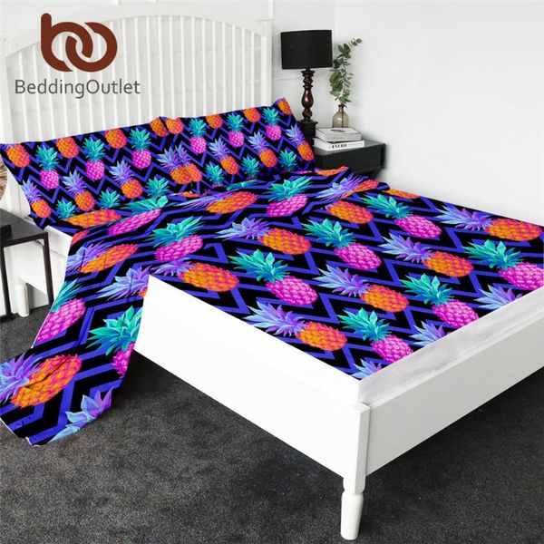 sheets & sets beddingoutlet pineapple fitted sheet tropical fruit bed set geometric flat purple bedlinen 4-piece mattress cover
