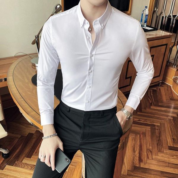 men's dress shirts blouse 2021 single fine fit long sleeve 3xl-s, White;black