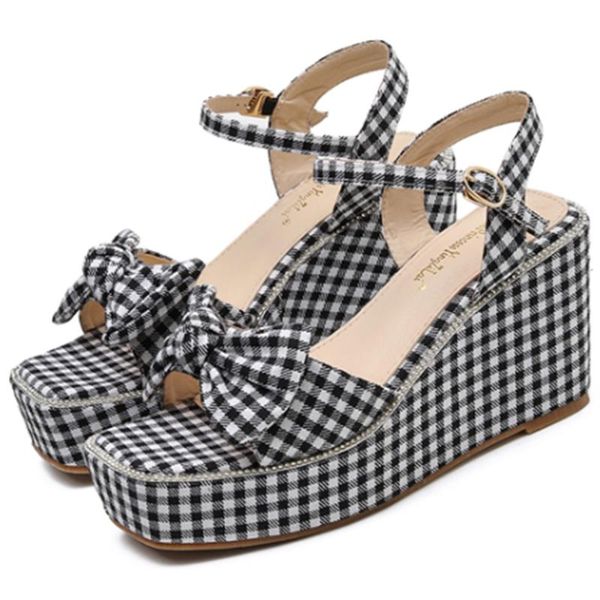 dress shoes gigifox brand fashion plaid ankle strap platform wedges heels comfy walking elegant bow tie sweet summer sandals woman, Black
dress shoes gigifox brand fashion plaid ankle strap platform wedges heels comfy walking elegant bow tie sweet summer sandals woman, Black
