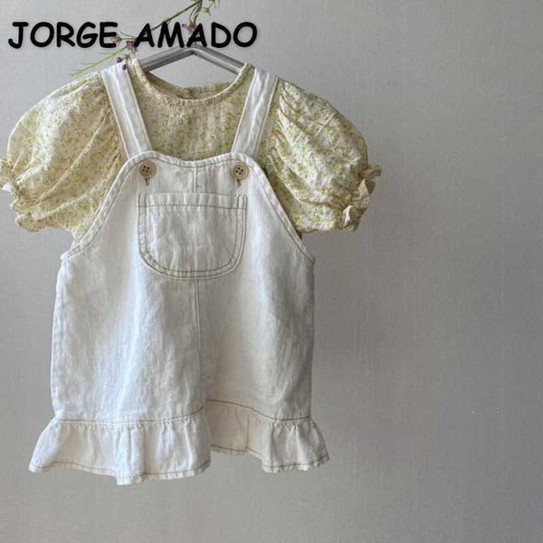 korean style summer kids girls sets yellow floral shirts+blue white denim overalls casual children clothes e0087 210610
korean style summer kids girls sets yellow floral shirts+blue white denim overalls casual children clothes e0087 210610