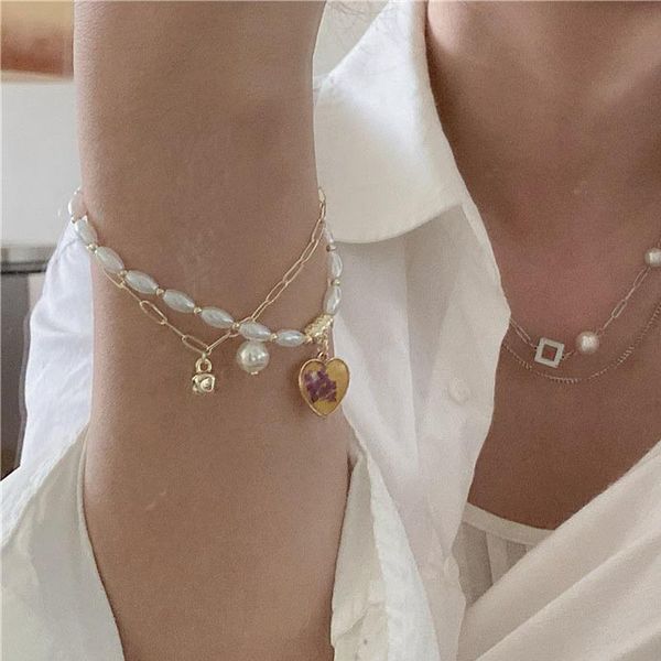link, chain lovoacc korean irregular freshwater pearl beaded bracelets for women love heart chunky enamel flower charm gift, Black
link, chain lovoacc korean irregular freshwater pearl beaded bracelets for women love heart chunky enamel flower charm gift, Black