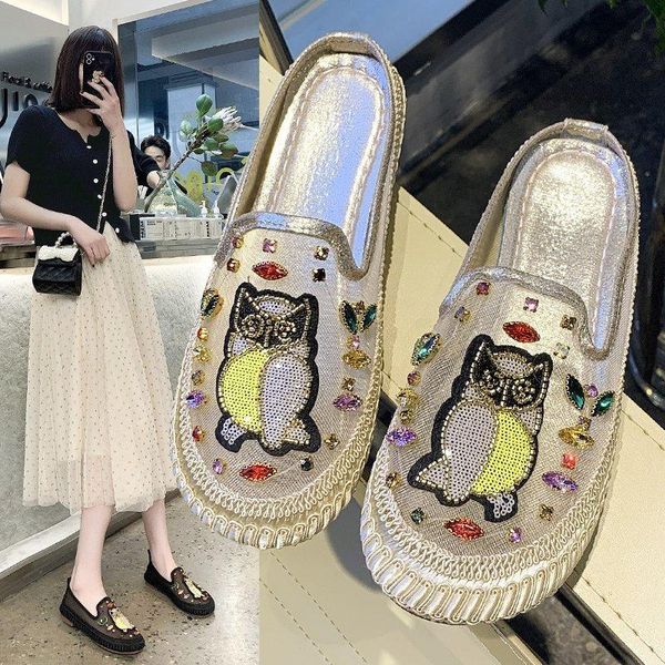 women single shoes for flat bottom of mesh cover slippers colorful drill embroidery with no back heel fisherman, Black
women single shoes for flat bottom of mesh cover slippers colorful drill embroidery with no back heel fisherman, Black