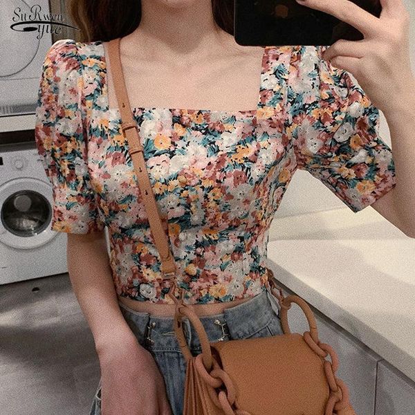 women's blouses & shirts 2021 vintage puff slevee square collar bow short korean floral blouse women casual fashion clothing 13605, White
women's blouses & shirts 2021 vintage puff slevee square collar bow short korean floral blouse women casual fashion clothing 13605, White