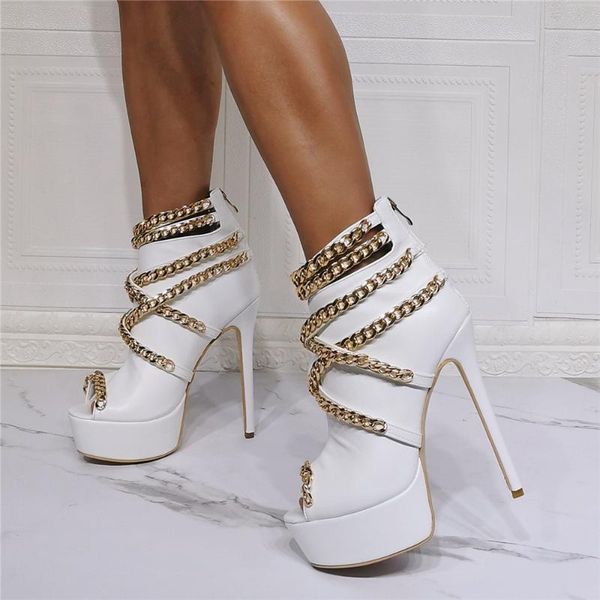 sandals women peep toe stiletto platform high heels chain strappy boots metal gladiator punk plus size, Black
sandals women peep toe stiletto platform high heels chain strappy boots metal gladiator punk plus size, Black