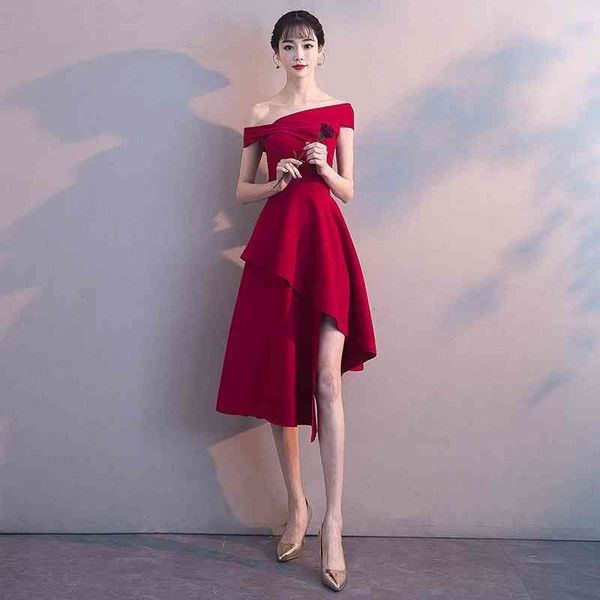 one shoulder toast 2021 summer new modern bride wedding red banquet small evening dress women look thin, White;black
one shoulder toast 2021 summer new modern bride wedding red banquet small evening dress women look thin, White;black