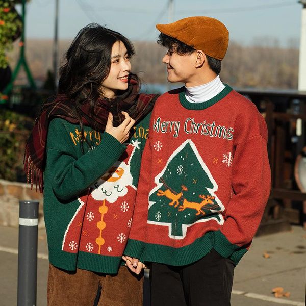 women's sweaters christmas sweater autumn and winter knitted mid-length loose couple pullover men's, White;black
women's sweaters christmas sweater autumn and winter knitted mid-length loose couple pullover men's, White;black