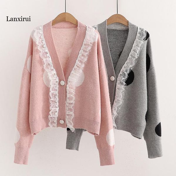 women's knits & tees lace patchwork polka dot women knit cardigan 2021 winter single breasted v-neck knitwear korean fashion warm soft, White
women's knits & tees lace patchwork polka dot women knit cardigan 2021 winter single breasted v-neck knitwear korean fashion warm soft, White