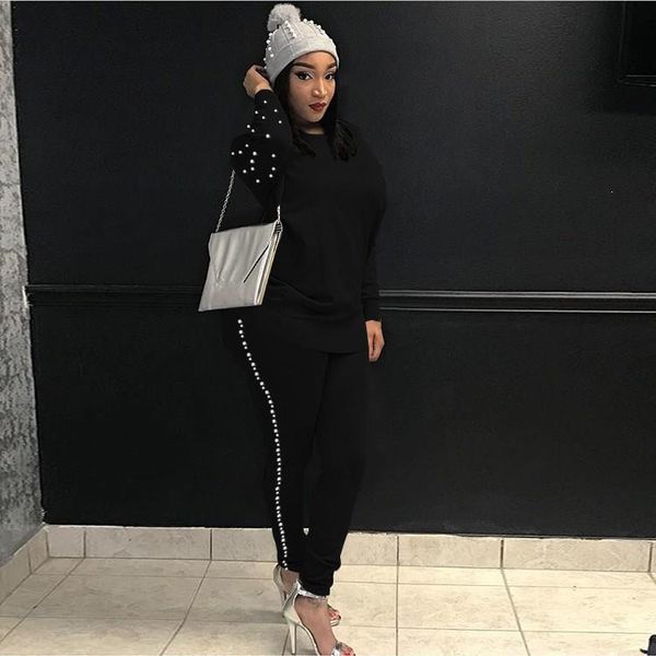 two piece dress long sleeve and pants set women pearl beading sweatshirt tracksuit solid casual outfits suit, White
two piece dress long sleeve and pants set women pearl beading sweatshirt tracksuit solid casual outfits suit, White