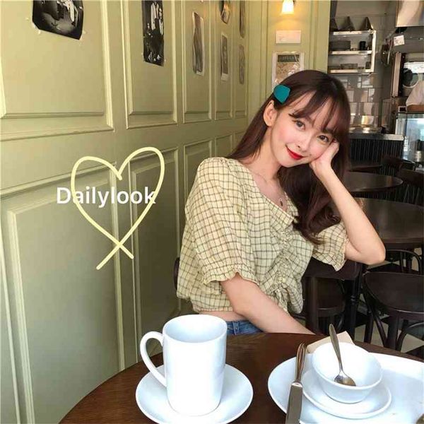 shirt femme v neck women short sleeve crop plaid yellow girls blouse plus size summer blouses blusas 210423, White
shirt femme v neck women short sleeve crop plaid yellow girls blouse plus size summer blouses blusas 210423, White