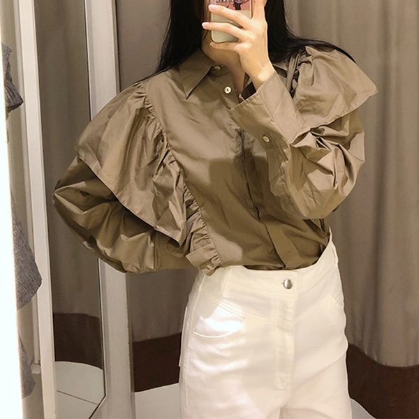 women's ruffles korean khaki elegant shirt girls spring long sleeve button shirts summer fashion casual female, White
women's ruffles korean khaki elegant shirt girls spring long sleeve button shirts summer fashion casual female, White