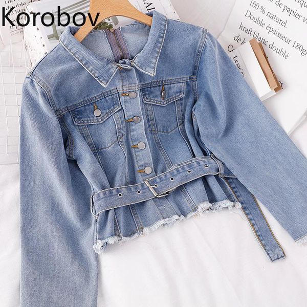 women's jackets korobov 2021 fashion turn-down collar women korean streetwear long sleeve sashes button denim coats pockets top, Black;brown
women's jackets korobov 2021 fashion turn-down collar women korean streetwear long sleeve sashes button denim coats pockets top, Black;brown