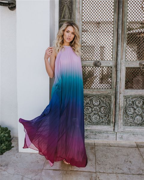 a line colorful bohemian party elegant beach sundress women summer halter maxi chiffon floor length backless dress, Black;gray
a line colorful bohemian party elegant beach sundress women summer halter maxi chiffon floor length backless dress, Black;gray