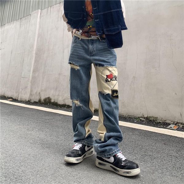 men's jeans vintage hole ripped men fashion hip hop patchwork high street design straight baggy pants man casual loose trousers, Blue
men's jeans vintage hole ripped men fashion hip hop patchwork high street design straight baggy pants man casual loose trousers, Blue