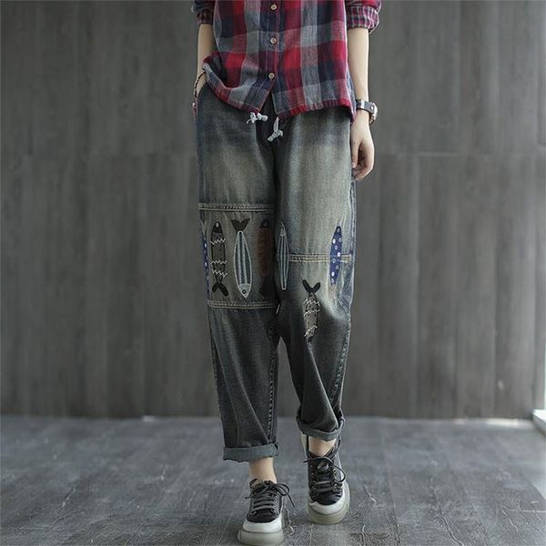 arrival autumn arts female-style elastic waistband cotton deniharem vintage loose-embroidered pants torn m464 jeans, Blue
arrival autumn arts female-style elastic waistband cotton deniharem vintage loose-embroidered pants torn m464 jeans, Blue