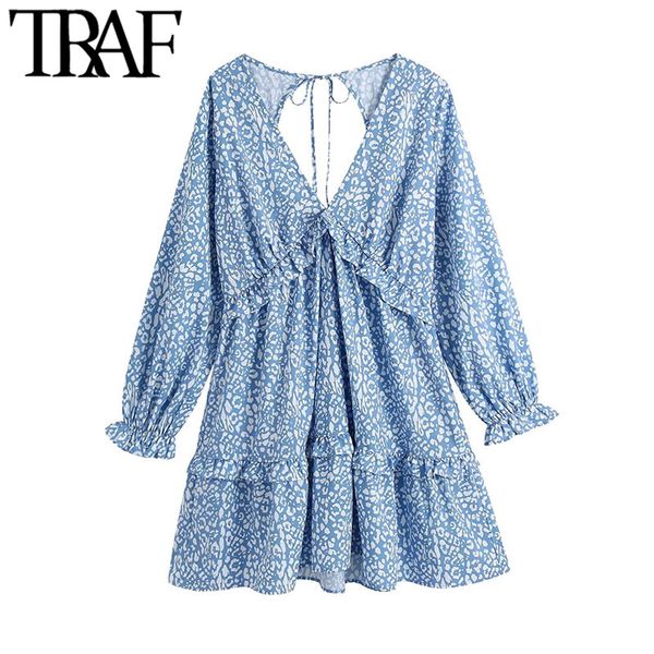 traf women chic fashion animal print ruffle mini dress vintage backless bow tied side zipper female dresses vestidos 210415, Black;gray
traf women chic fashion animal print ruffle mini dress vintage backless bow tied side zipper female dresses vestidos 210415, Black;gray
