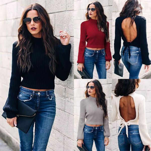 women's sweaters women ladies sweater winter turtleneck long sleeve knitted backless bandgae outwear, White;black
women's sweaters women ladies sweater winter turtleneck long sleeve knitted backless bandgae outwear, White;black