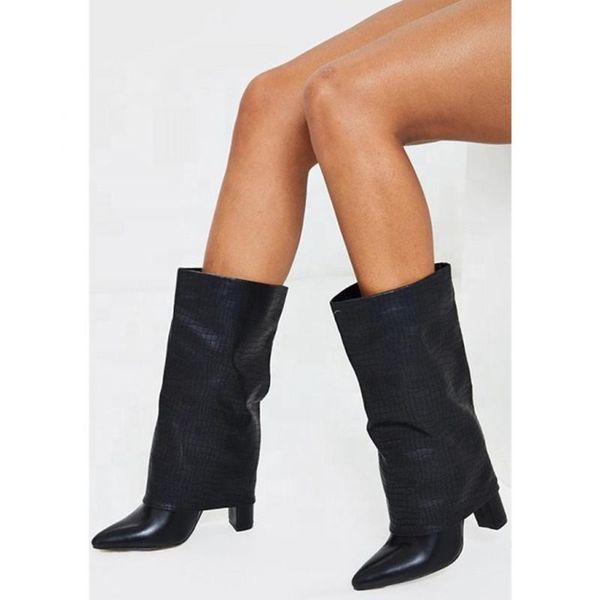 boots folding shaft design crocodile women chunky heel mid-calf pointed toe slip-on half knee high booties plus size 43, Black
boots folding shaft design crocodile women chunky heel mid-calf pointed toe slip-on half knee high booties plus size 43, Black