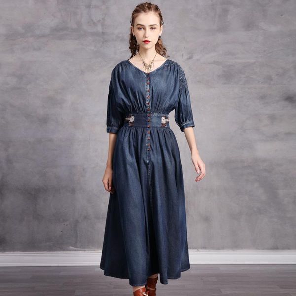 helisopus denim vintage women dress 2021 autumn v-neck three quarter sleeve retro lace embroidery vestidos casual dresses, Black;gray
helisopus denim vintage women dress 2021 autumn v-neck three quarter sleeve retro lace embroidery vestidos casual dresses, Black;gray