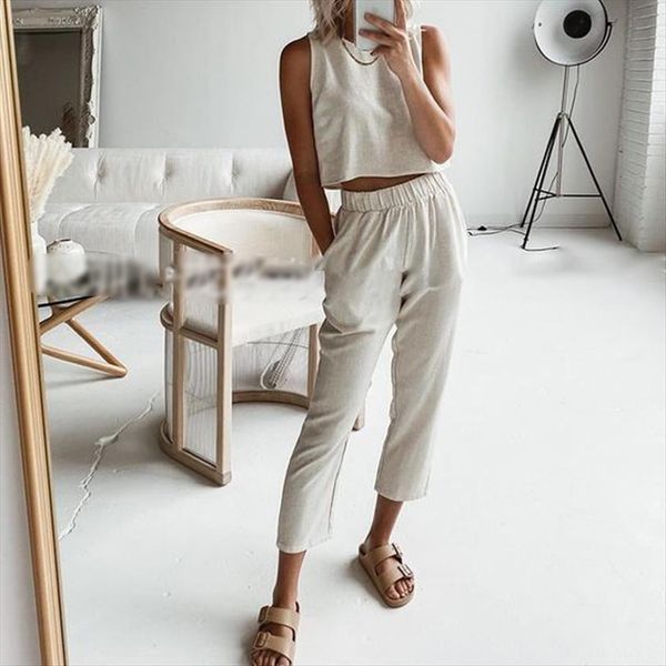 summer sleeveless two pieces womenpant set short crop solid elastic waist female sets casual homewear lady suit, White
summer sleeveless two pieces womenpant set short crop solid elastic waist female sets casual homewear lady suit, White