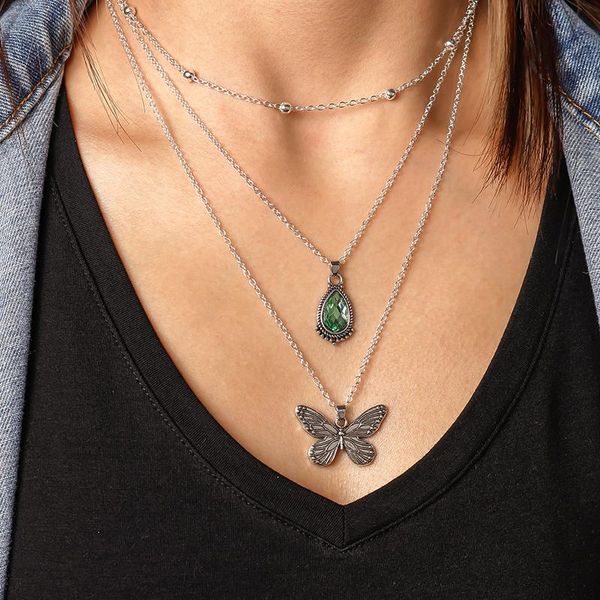 pendant necklaces vintage multilayer crystal butterfly chain for women green drop choker pendants female jewelry accessories, Silver
pendant necklaces vintage multilayer crystal butterfly chain for women green drop choker pendants female jewelry accessories, Silver