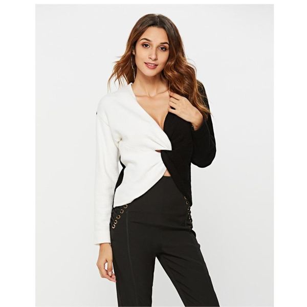 women's sweaters elegant sweater 2021 autumn loose pullover office ladies warm black & white patchwork long sleeve v-neck, White;black
women's sweaters elegant sweater 2021 autumn loose pullover office ladies warm black & white patchwork long sleeve v-neck, White;black