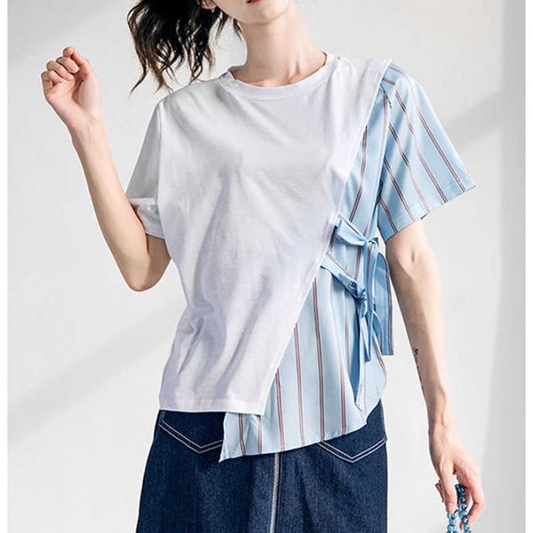 summer casual women t-shirts office lady loose pullover lace-up stripes joint mock two-piece cotton clothes 210615, White
summer casual women t-shirts office lady loose pullover lace-up stripes joint mock two-piece cotton clothes 210615, White