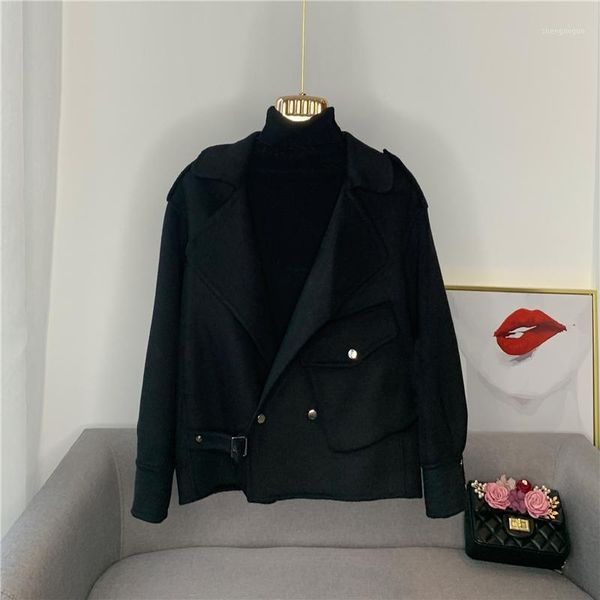 spring imported women's double-sided woolen short suit jacket knotted on the side wool & blends, Black
spring imported women's double-sided woolen short suit jacket knotted on the side wool & blends, Black