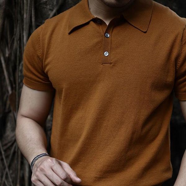 men's polos lapel brown black shirt retro pure cotton knitted t-shirt men and women same style, White;black
men's polos lapel brown black shirt retro pure cotton knitted t-shirt men and women same style, White;black