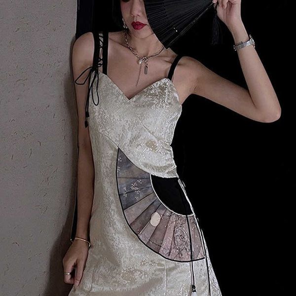 jiangzi jz "improved national style qipao" drs 2021 small black skirt women's summer sweet suspender, Black;gray
jiangzi jz "improved national style qipao" drs 2021 small black skirt women's summer sweet suspender, Black;gray