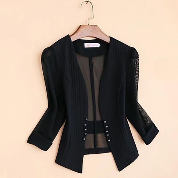 women's suits & blazers mesh office short summer coat women plus size wear korean style blazer slim dames colberts white 50x106, White;black
women's suits & blazers mesh office short summer coat women plus size wear korean style blazer slim dames colberts white 50x106, White;black