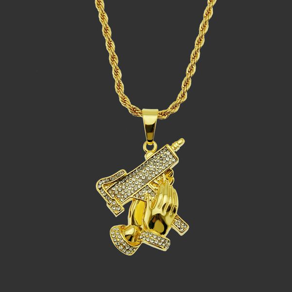 amulet neck pendants selling three-dimensional diamond hand grab pendant necklace prayer men's jewelry, Silver
