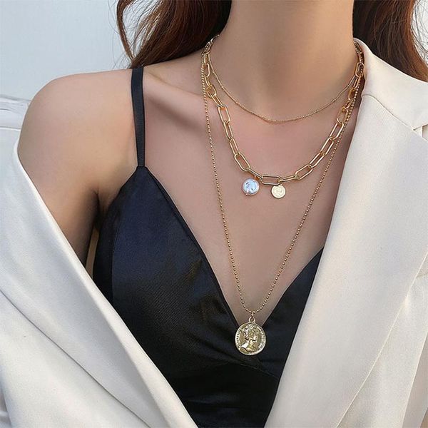 pendant necklaces vintage multilayer choker pearl coin chain fashion necklace for women gold metal collar trend female jewelry, Silver
pendant necklaces vintage multilayer choker pearl coin chain fashion necklace for women gold metal collar trend female jewelry, Silver